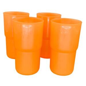 Tupperware Tumblers 12 Oz. Four Orange Stacking Cups Plastic Drinking Glasses